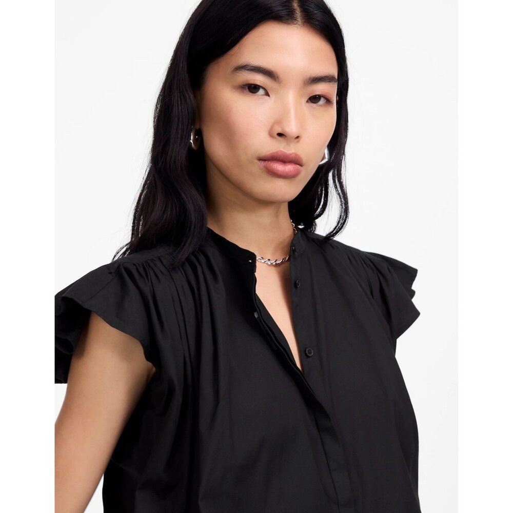 Madewell Poplin Shirred Button Up Shirt Womens XS Jet Black Blouse - Picture 12 of 16